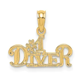 14K Yellow Gold  Polished Finished  #1 DIVER Charm Pendant