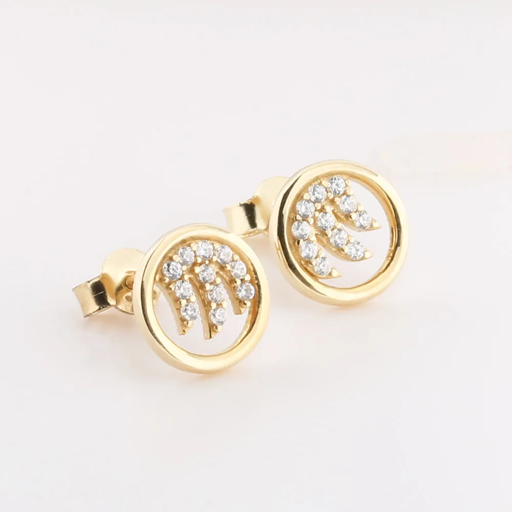 14K Yellow Gold Small Wave with CZ Post Earrings