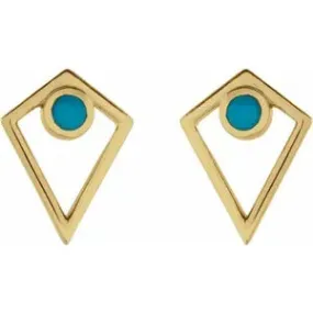 14K Yellow Natural Turquoise Cabochon Pyramid Earrings
