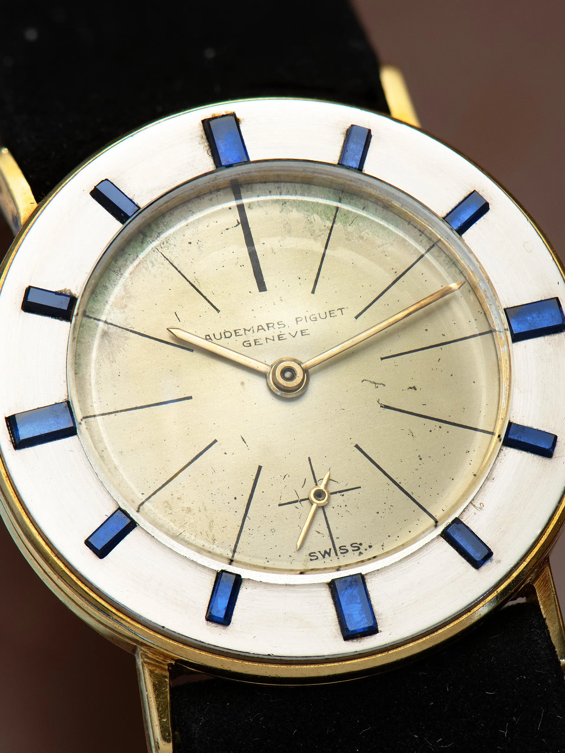 1950s Audemars Piguet Ladies Cocktail Watch in 18K White & Yellow Gold W/ Sapphire Set Bezel "Cal. K2001"