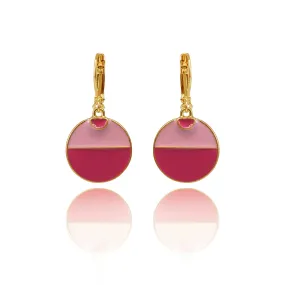 1950s Two Tone Pink Disc Drop Earrings: Pink Enamel Earrings