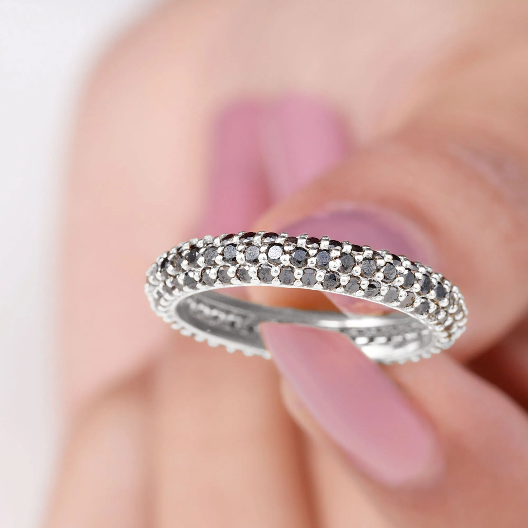 2 CT Lab Created Black Diamond Three Row Full Eternity Ring