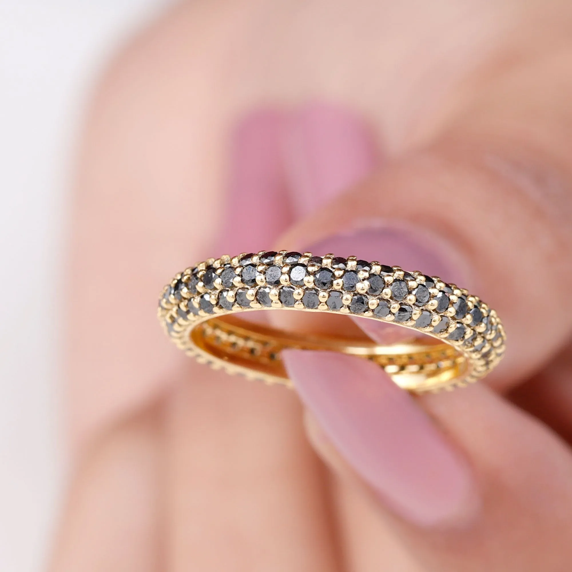 2 CT Lab Created Black Diamond Three Row Full Eternity Ring