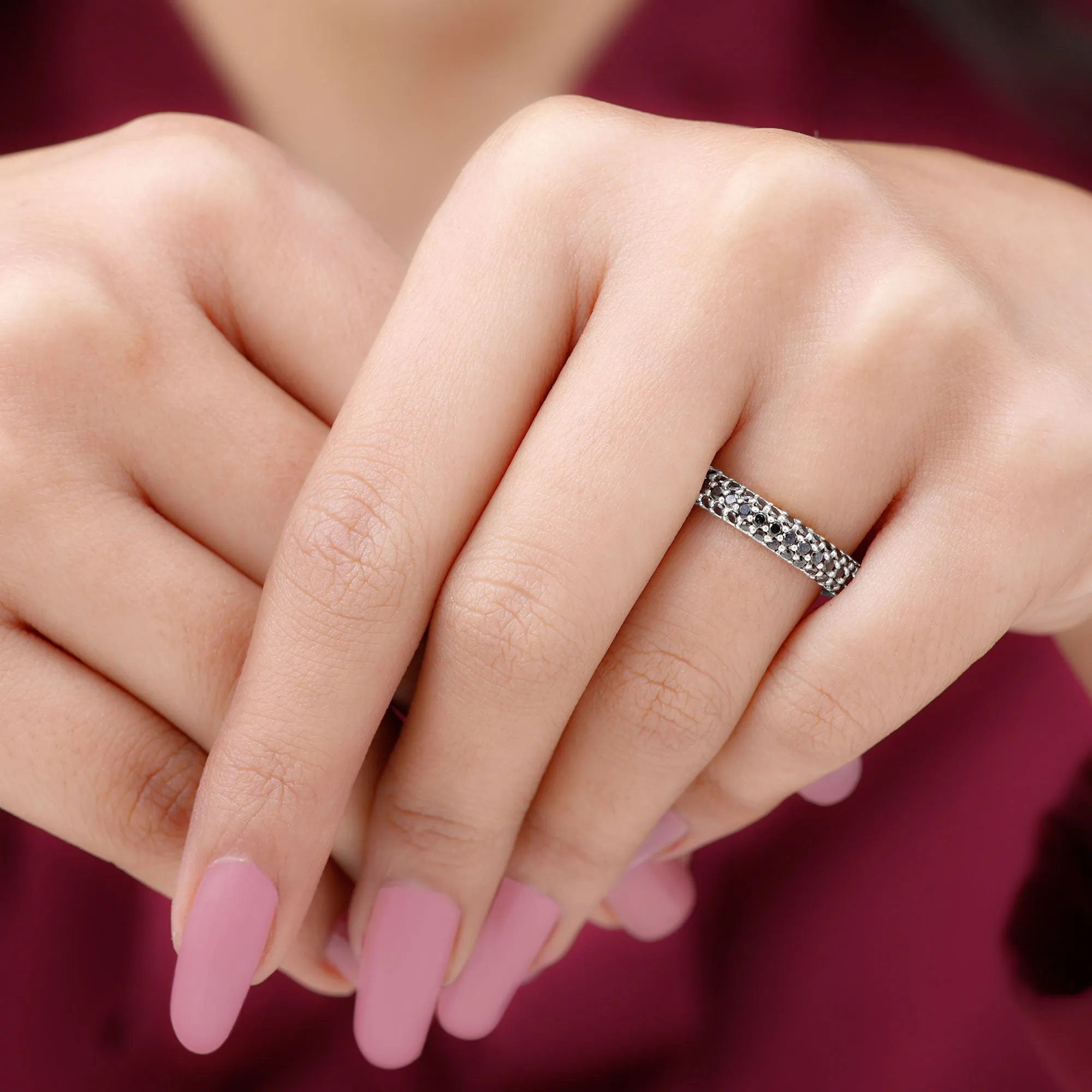 2 CT Lab Created Black Diamond Three Row Full Eternity Ring
