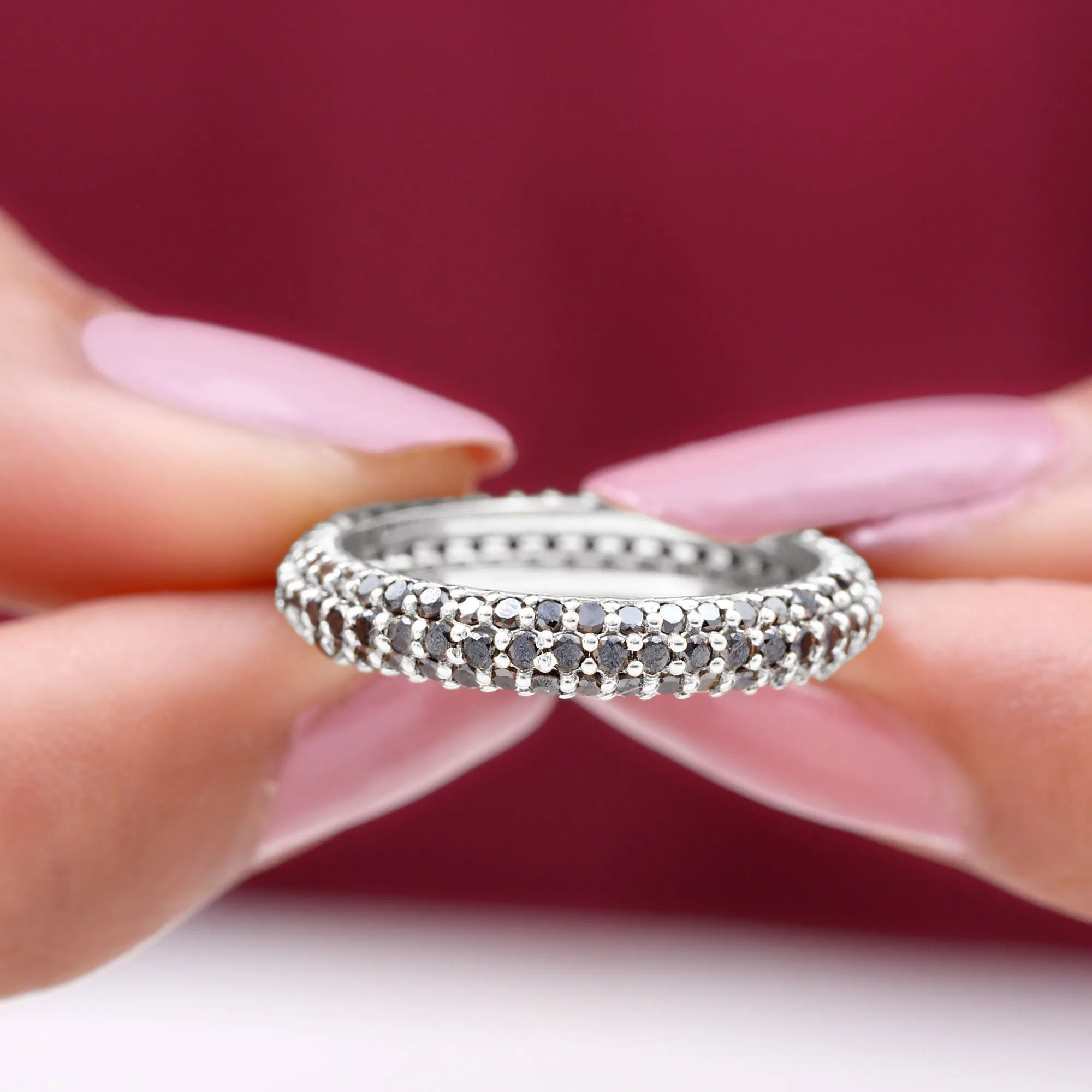 2 CT Lab Created Black Diamond Three Row Full Eternity Ring