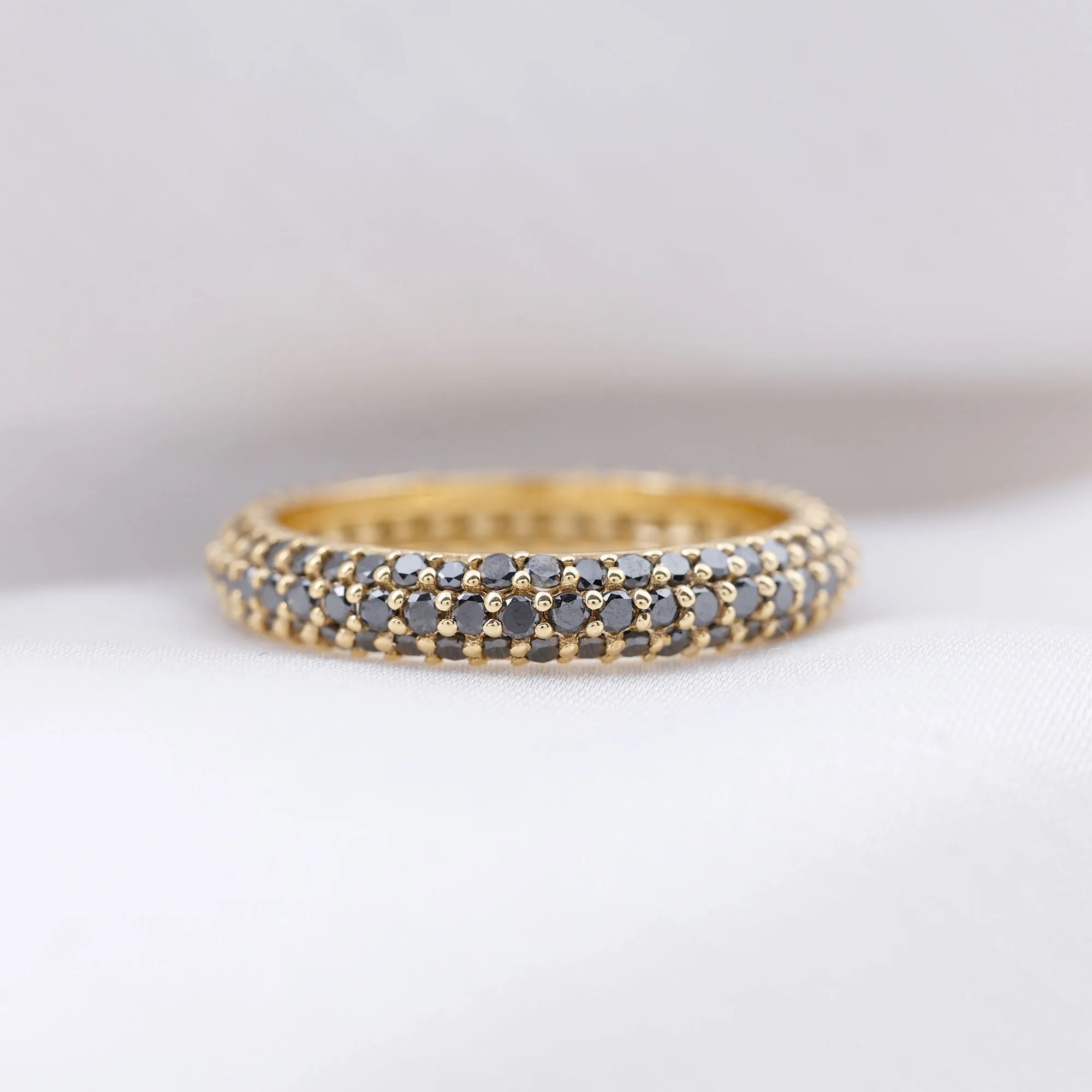 2 CT Lab Created Black Diamond Three Row Full Eternity Ring
