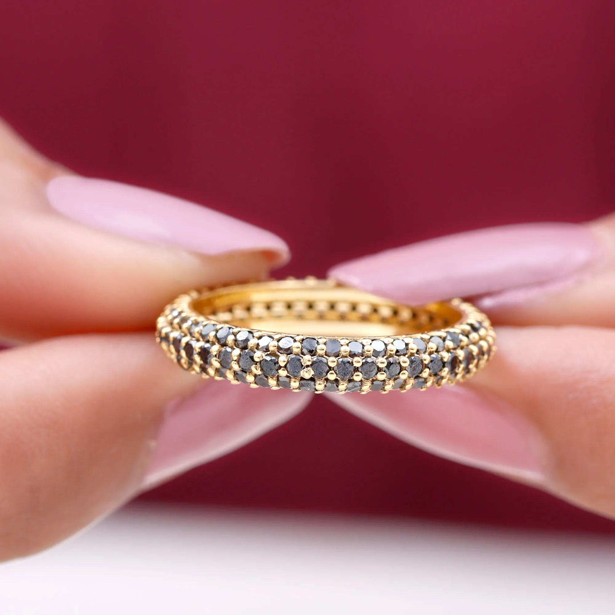 2 CT Lab Created Black Diamond Three Row Full Eternity Ring