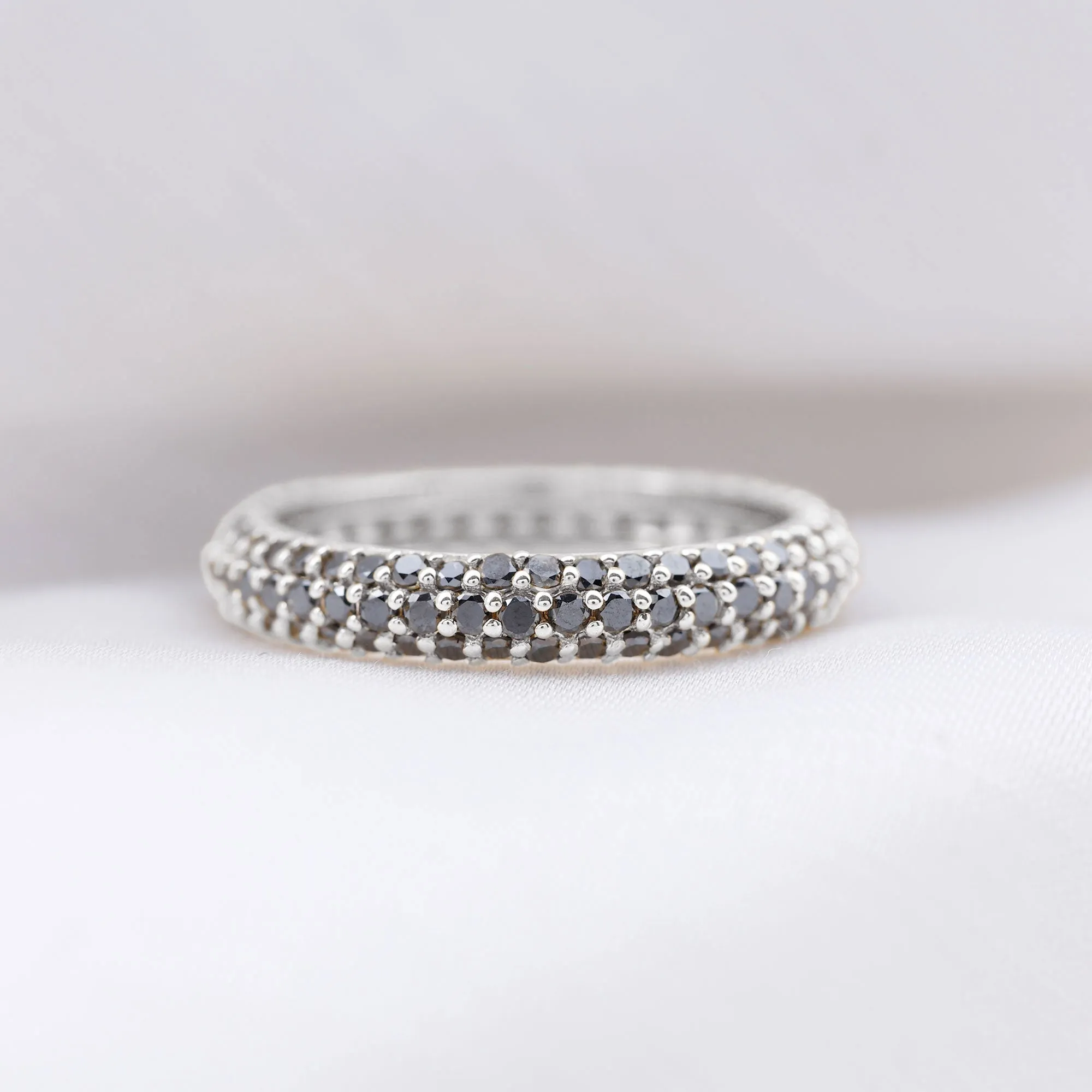 2 CT Lab Created Black Diamond Three Row Full Eternity Ring