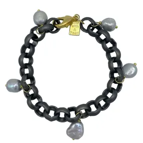 203-07-T | TURKISH TITANIUM BRACELET W/ 5 GRAY PEARLS