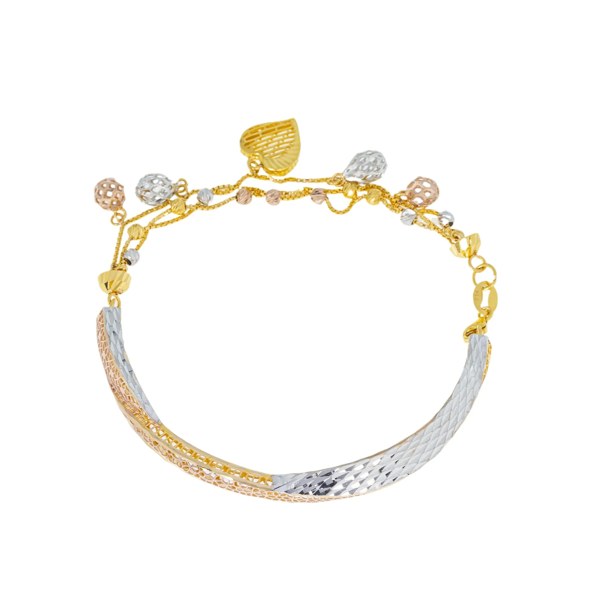 22K Multi-Tone Gold Adjustable Bangle Bracelet (12.5gm)