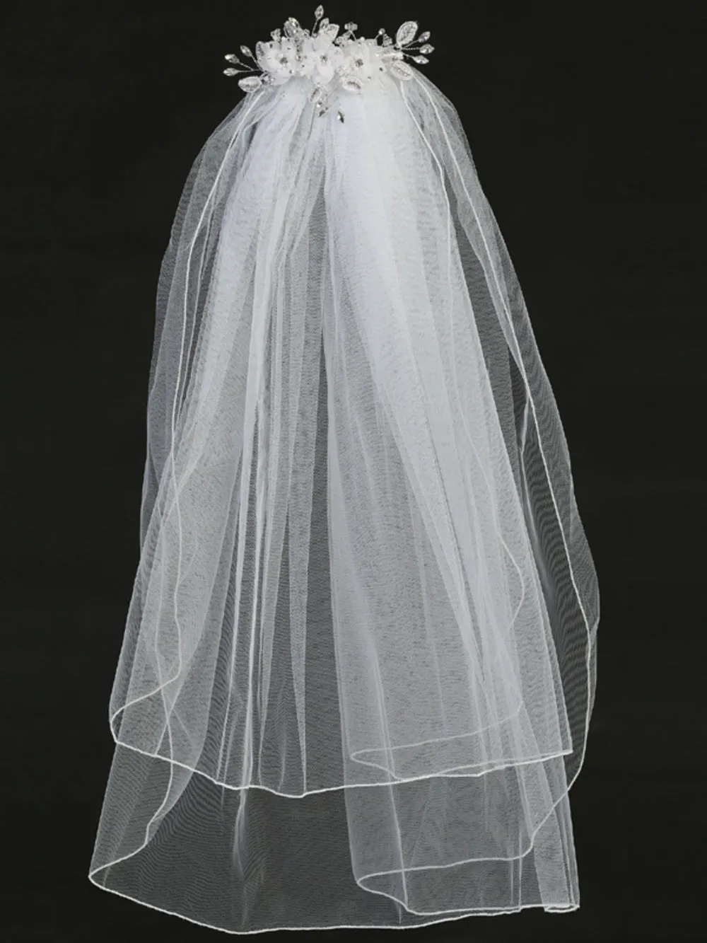 24" Veil - Organza flowers with crystals and rhinestones