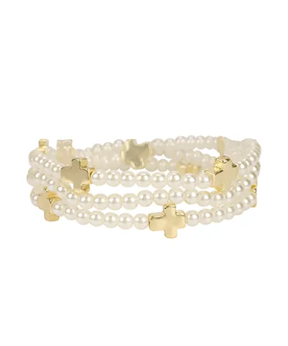3 Row Cross & Pearl Bracelet