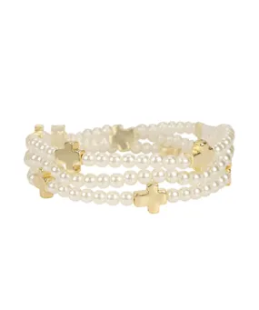 3 Row Cross & Pearl Bracelet