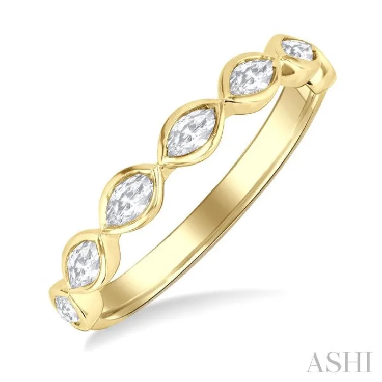 3/4 ctw East-West Set Marquise Cut Bezel Diamond Stackable Fashion Band in 14K Yellow Gold