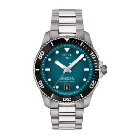 40MM TISSOT SEASTAR 1000 POWERMATIC 80 WATCH WITH TURQUOISE BLACK DATE DIAL
