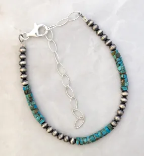 4mm Navajo Pearls & Turquoise Heishi Bracelet Sterling Silver