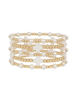 5-Set Cross Pearl Bracelets