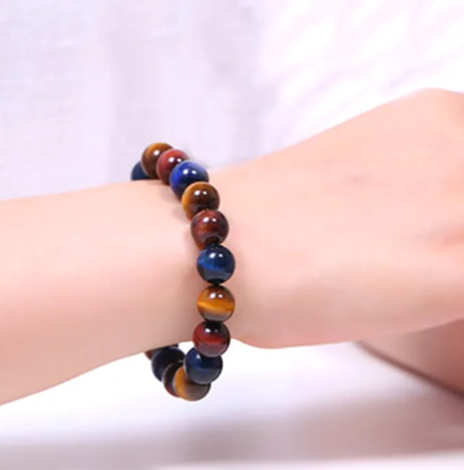 5A Grade Natural Three-color Tiger's Eye Beads Bracelet  For Men Women
