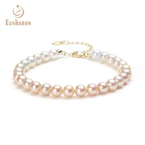 6-6.5mm SAAA Graduated Orange Color Round Freshwater Pearl Bracelet