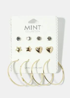 6-Pair Star Stud & Hoop Earrings