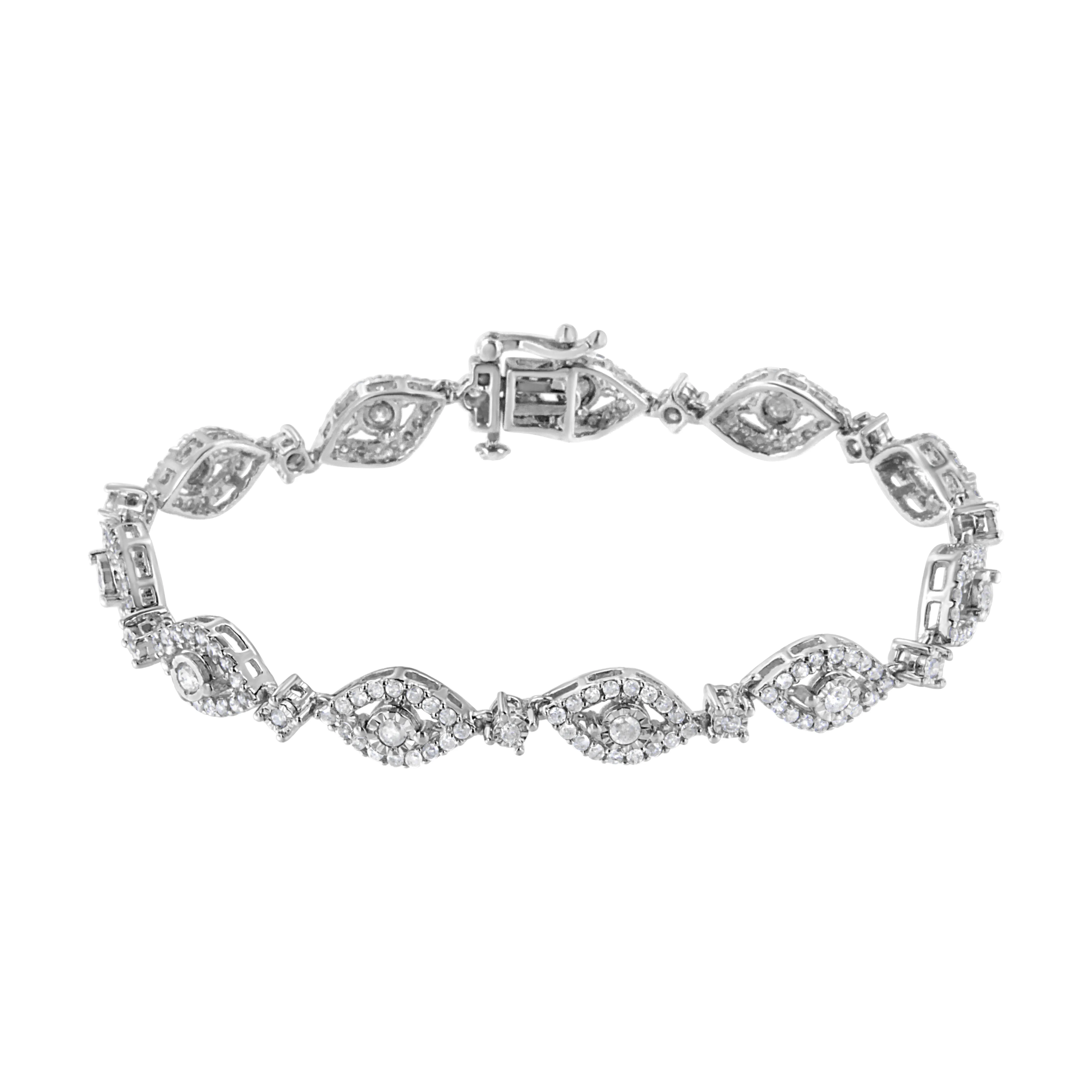 .925 Sterling Silver 2 1/2 Cttw Diamond Pear Shaped and Bezel Link Bracelet