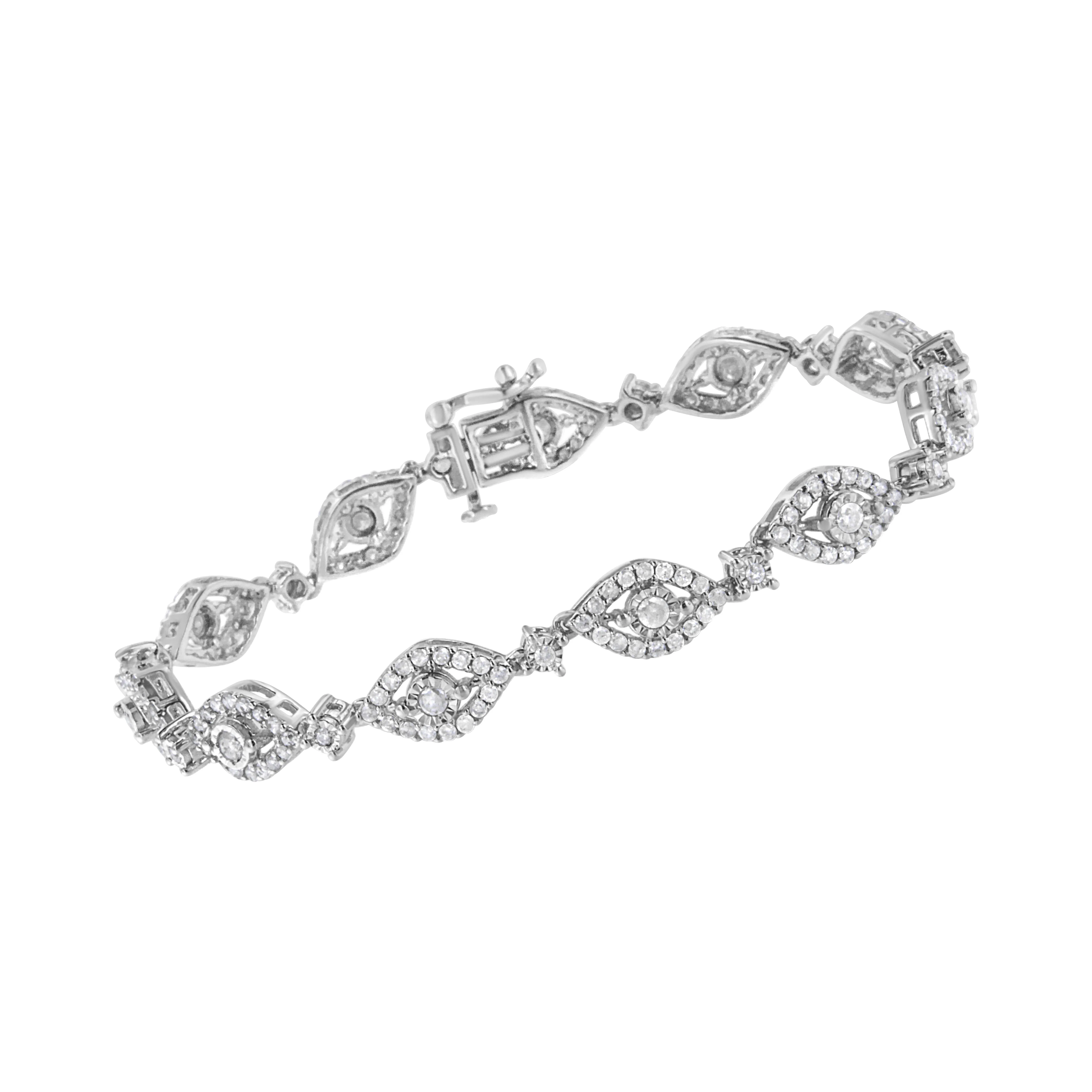 .925 Sterling Silver 2 1/2 Cttw Diamond Pear Shaped and Bezel Link Bracelet