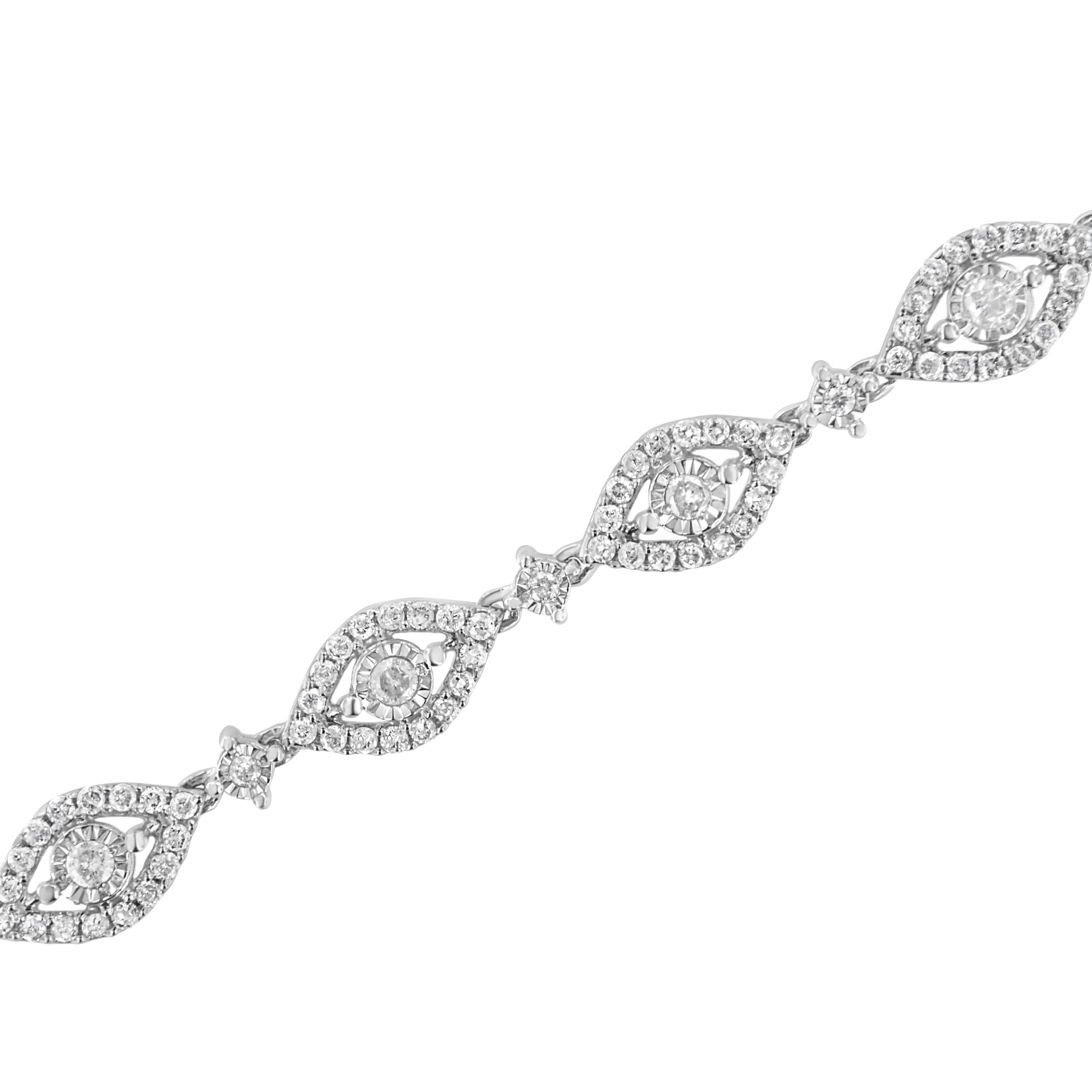 .925 Sterling Silver 2 1/2 Cttw Diamond Pear Shaped and Bezel Link Bracelet