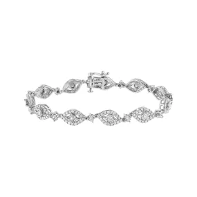 .925 Sterling Silver 2 1/2 Cttw Diamond Pear Shaped and Bezel Link Bracelet