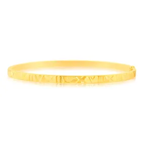 9ct Yellow Gold Silver filled 4mm Wide Roman Numeral 65mm Bangle