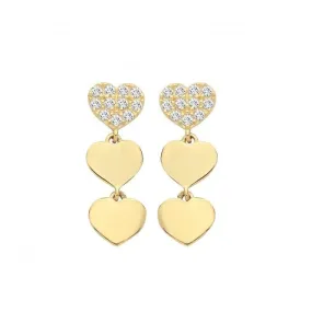 9ct Yellow Gold Zirconia Triple Heart Drop Earrings ES1629