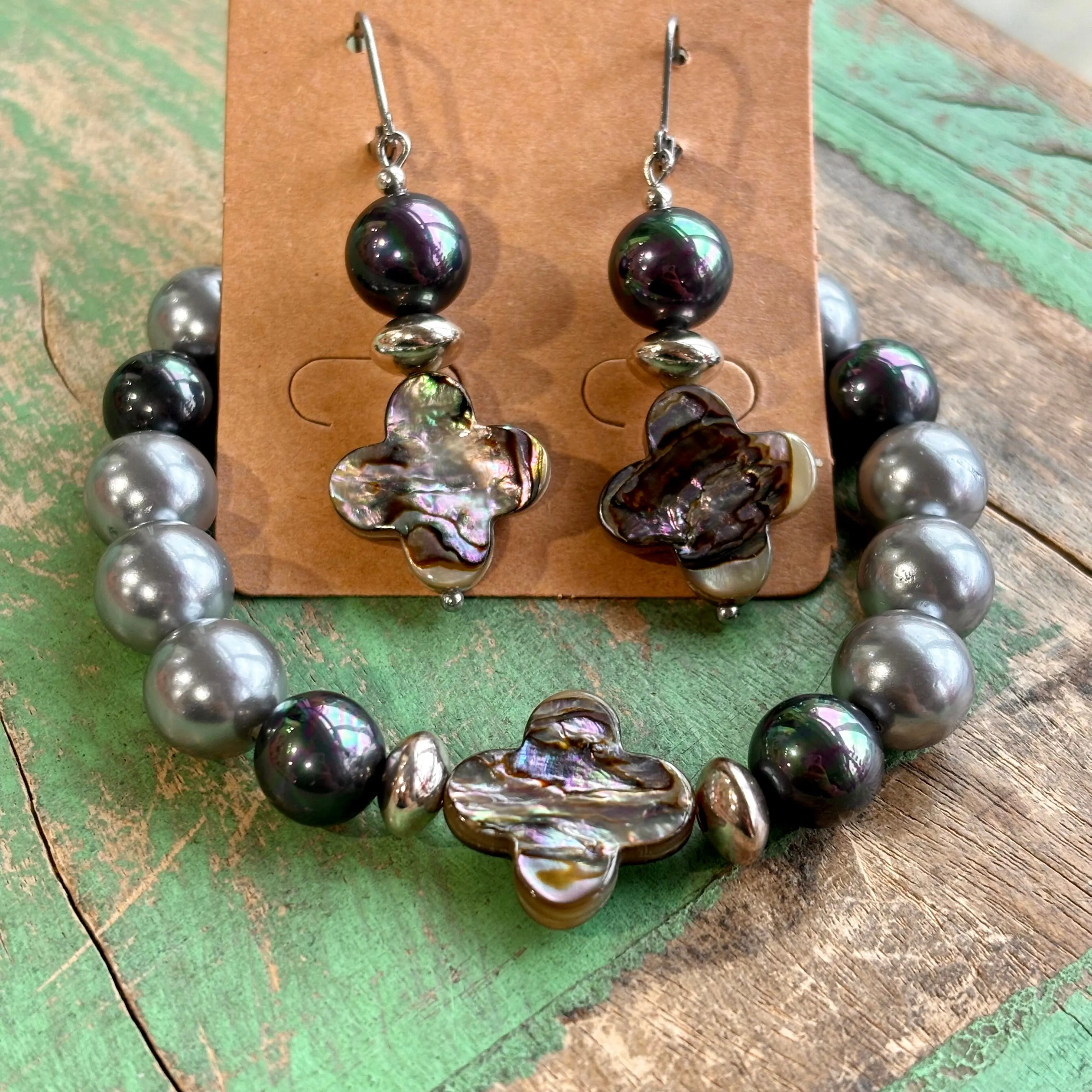Abalone Cross Bracelet or Earrings