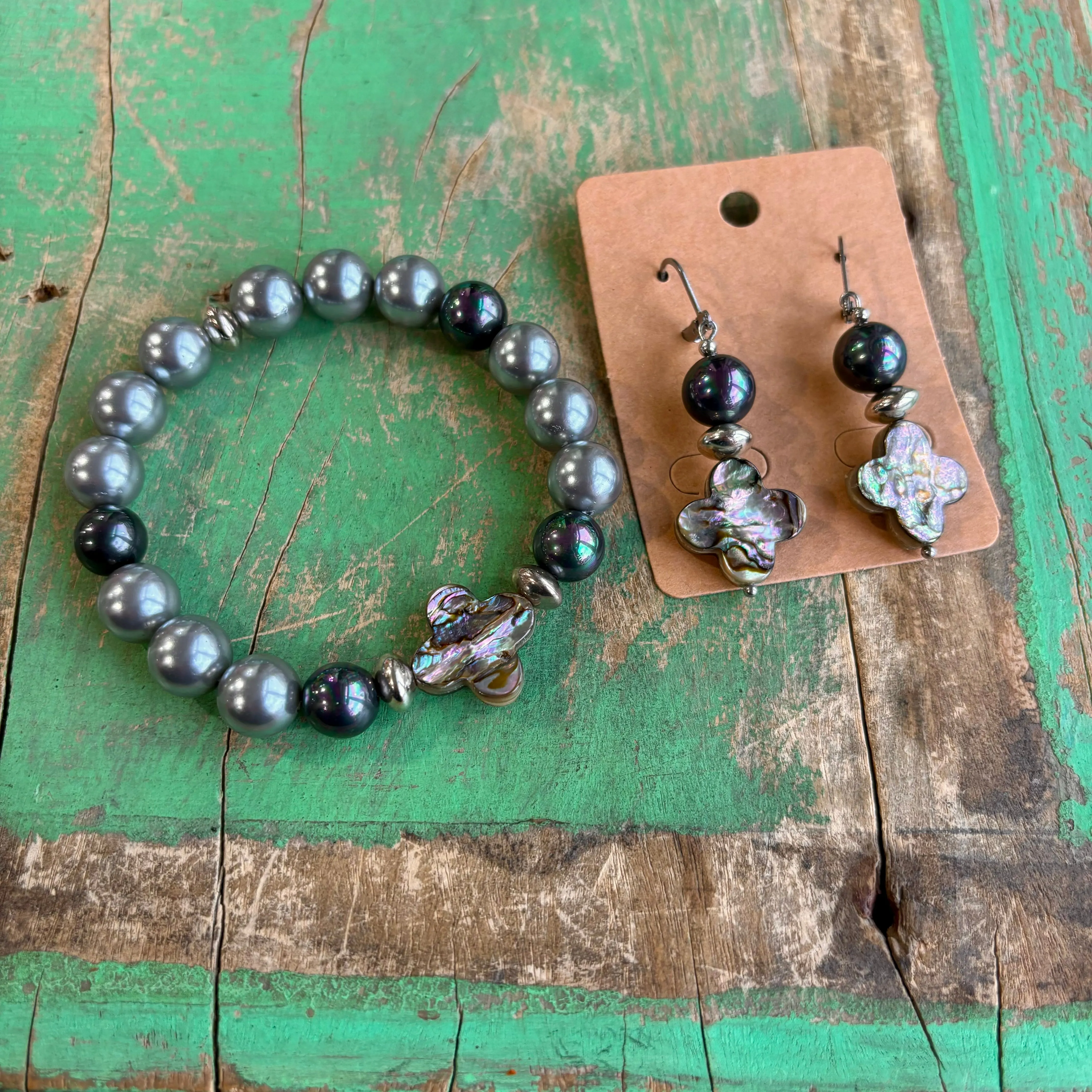 Abalone Cross Bracelet or Earrings