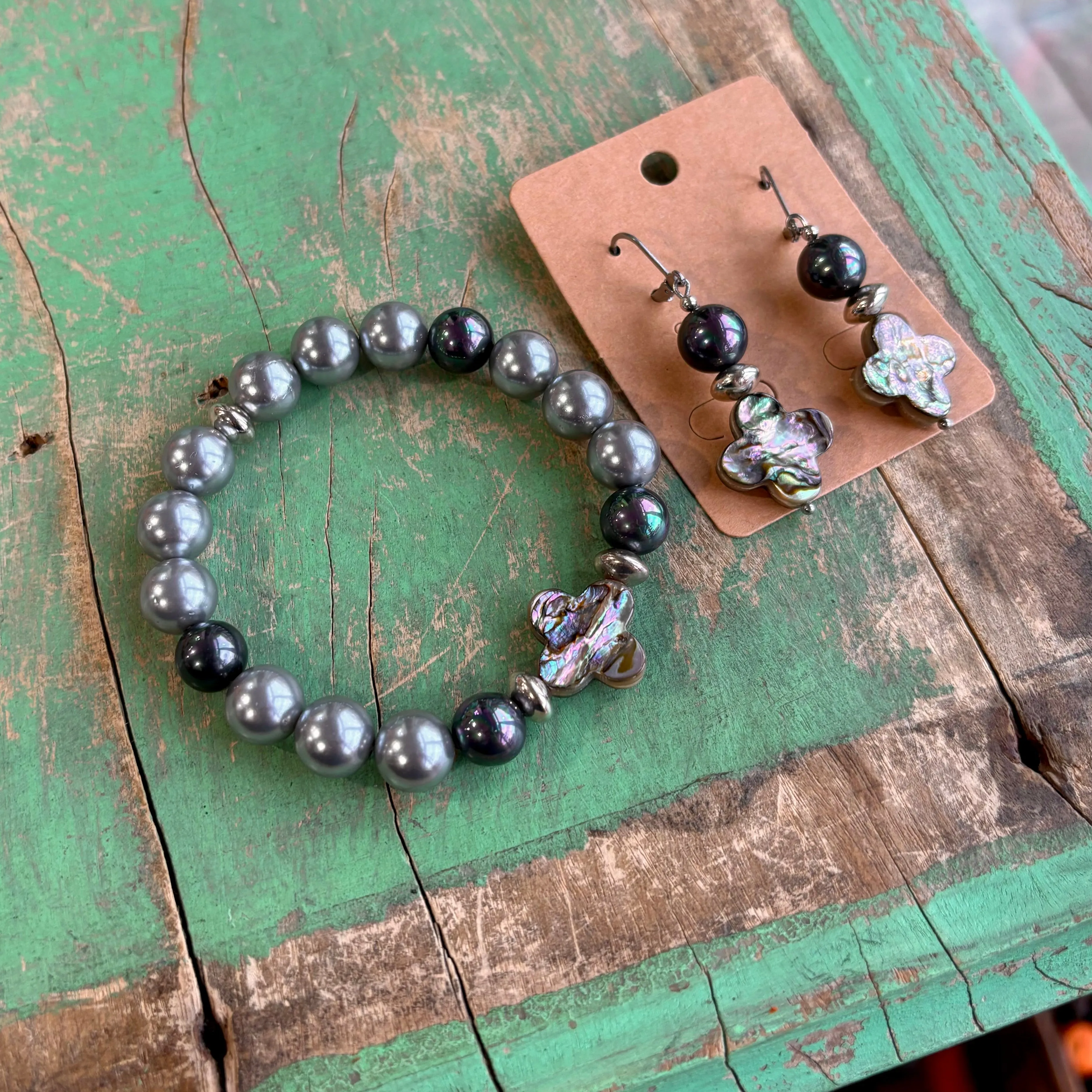 Abalone Cross Bracelet or Earrings