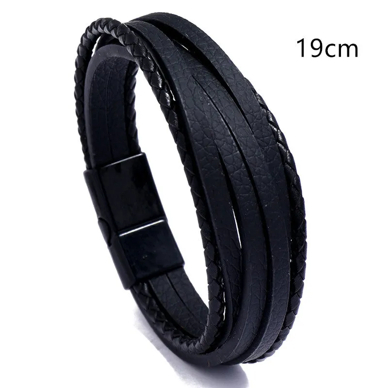Accessories Multilayer Simple Weave Men's Leather Bracelet Magnet Buckle Imitation Cowhide Bracelet