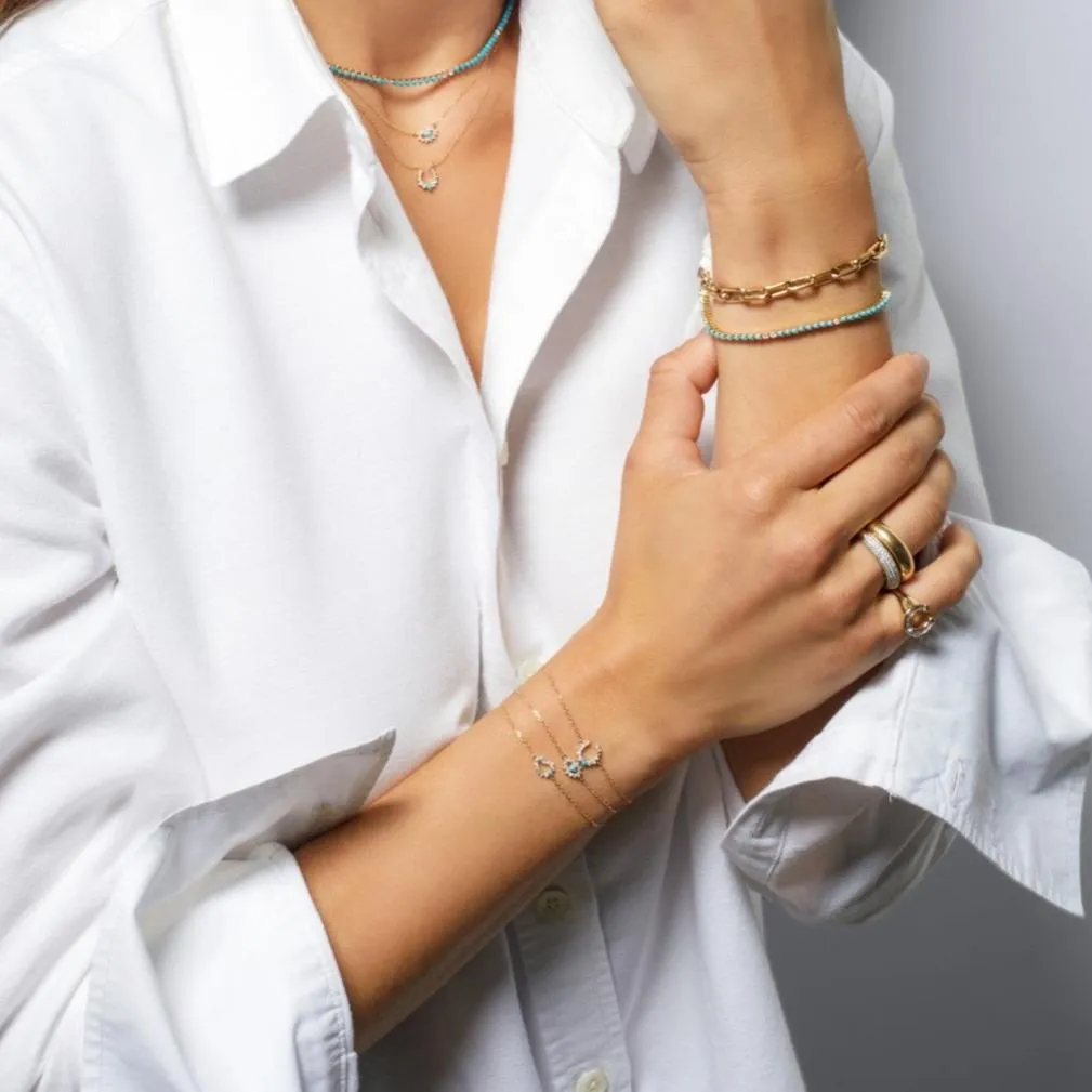 Adina - Turquoise   Diamond Horseshoe Bracelet in Y14k