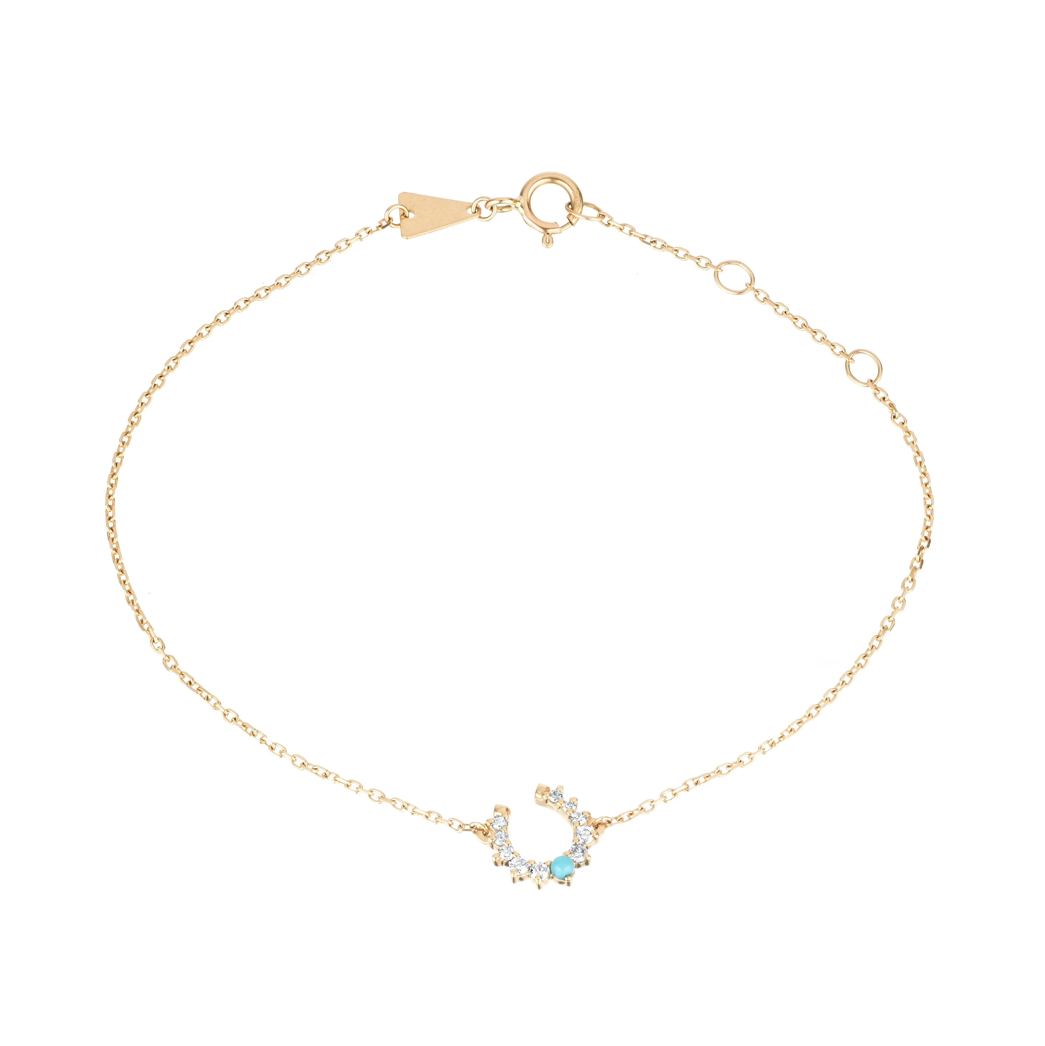 Adina - Turquoise   Diamond Horseshoe Bracelet in Y14k