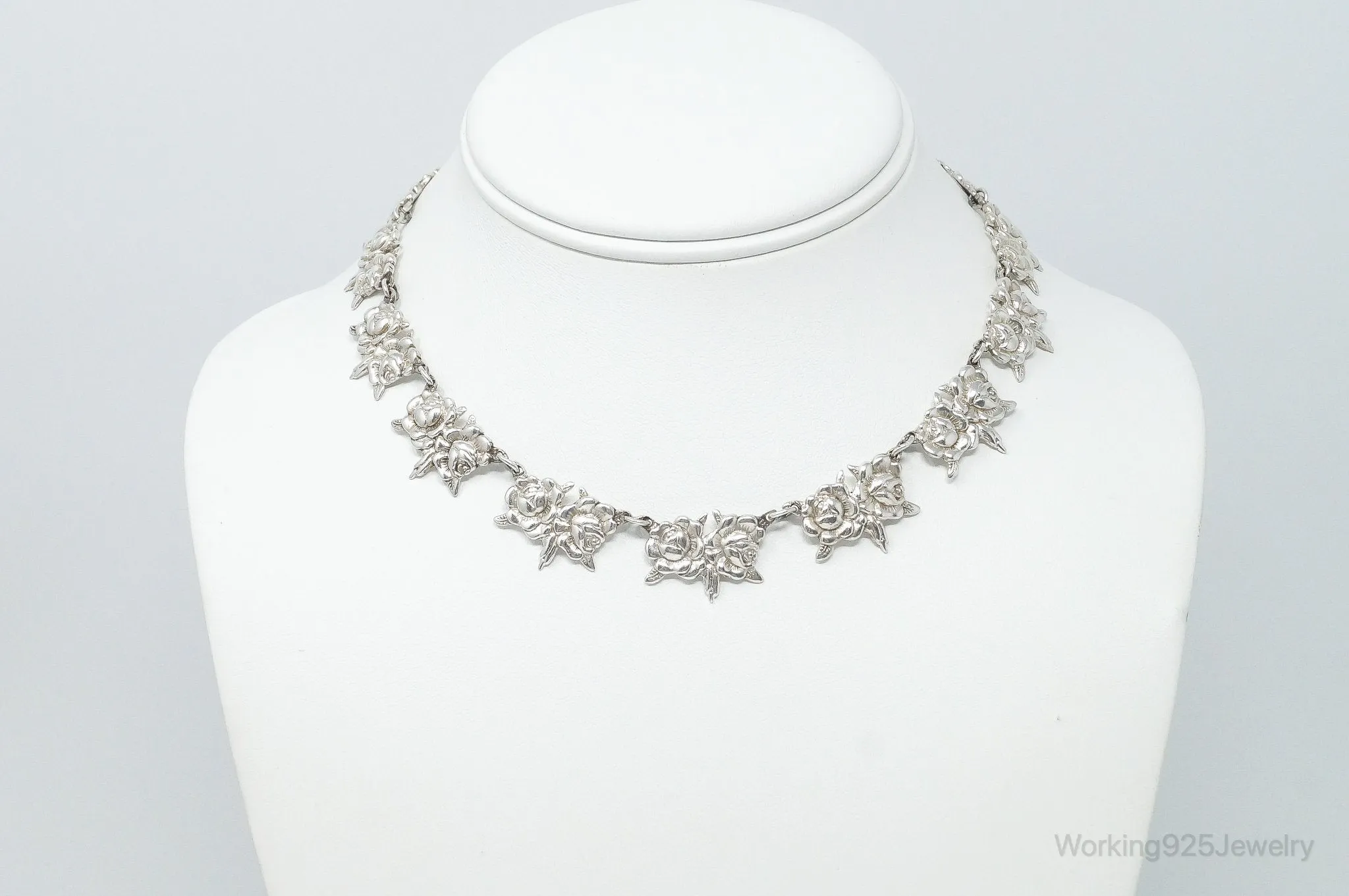 Antique Art Nouveau Roses Sterling Silver Necklace