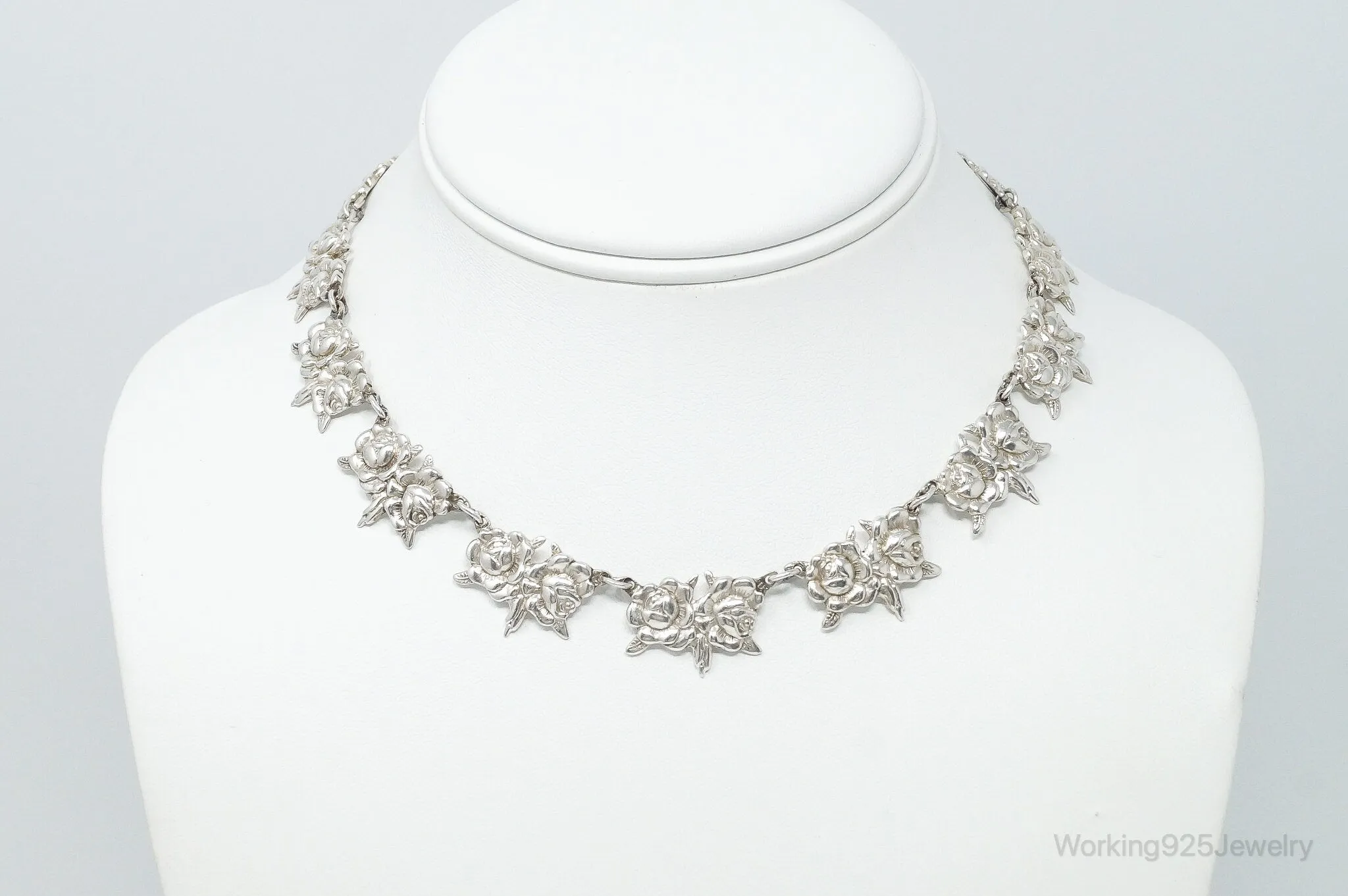 Antique Art Nouveau Roses Sterling Silver Necklace