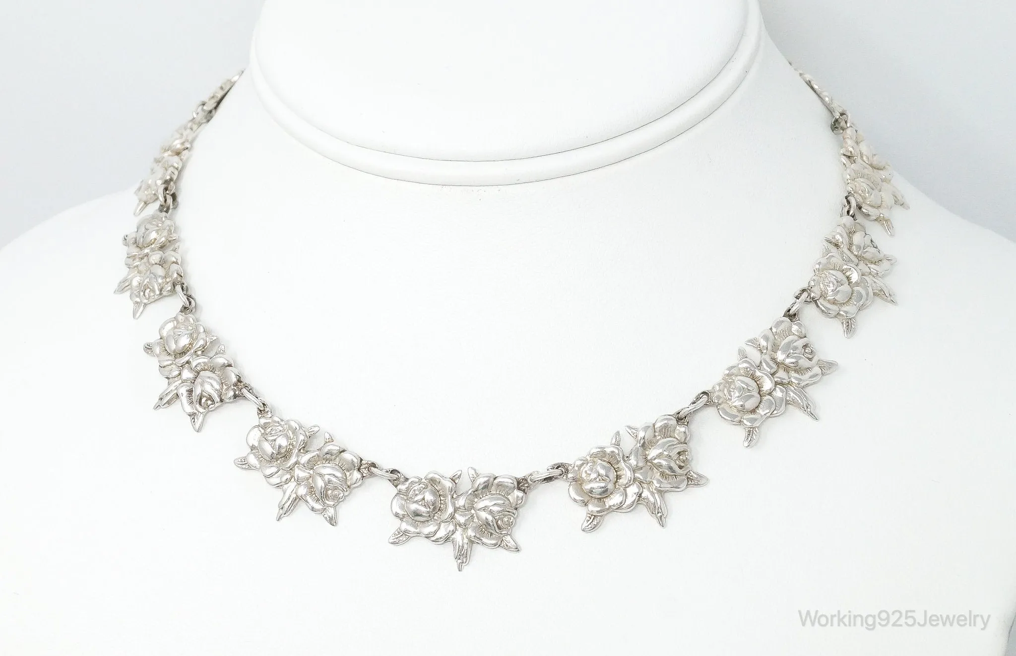 Antique Art Nouveau Roses Sterling Silver Necklace