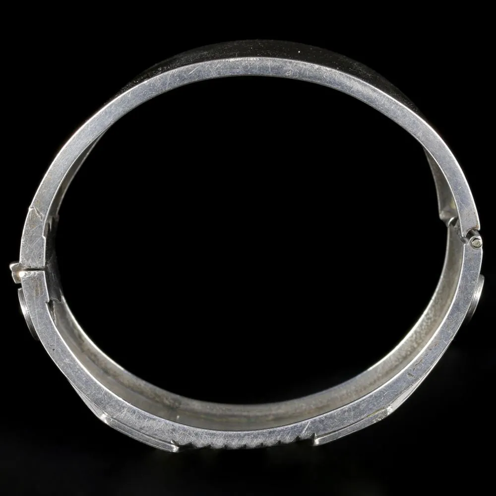 Antique Victorian Silver Gold Bangle Forget Me Not Circa 1880