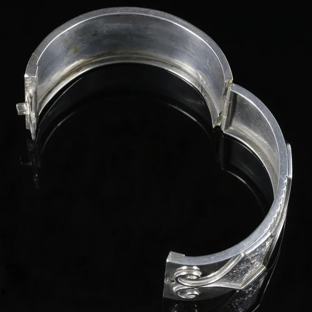 Antique Victorian Silver Gold Bangle Forget Me Not Circa 1880