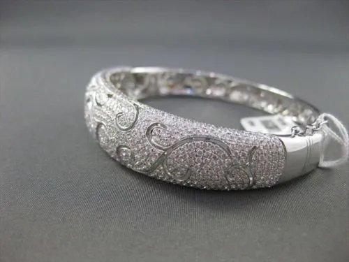 ANTIQUE WIDE 4.89CT DIAMOND 18KT W GOLD BANGLE BRACELET F VS/VVS  AMAZING#G00109