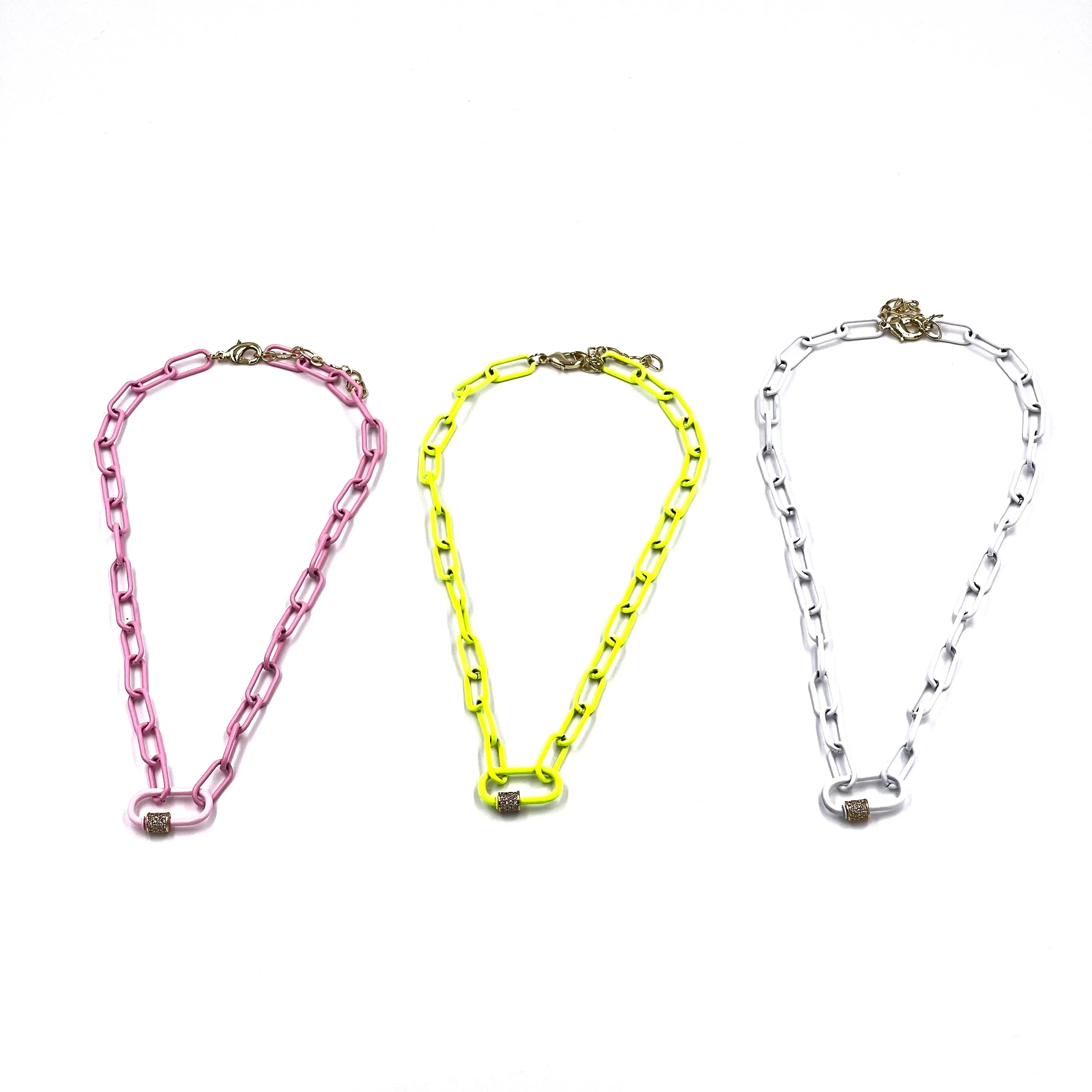Ashley Gold Stainless Steel Enamel Lock Necklace