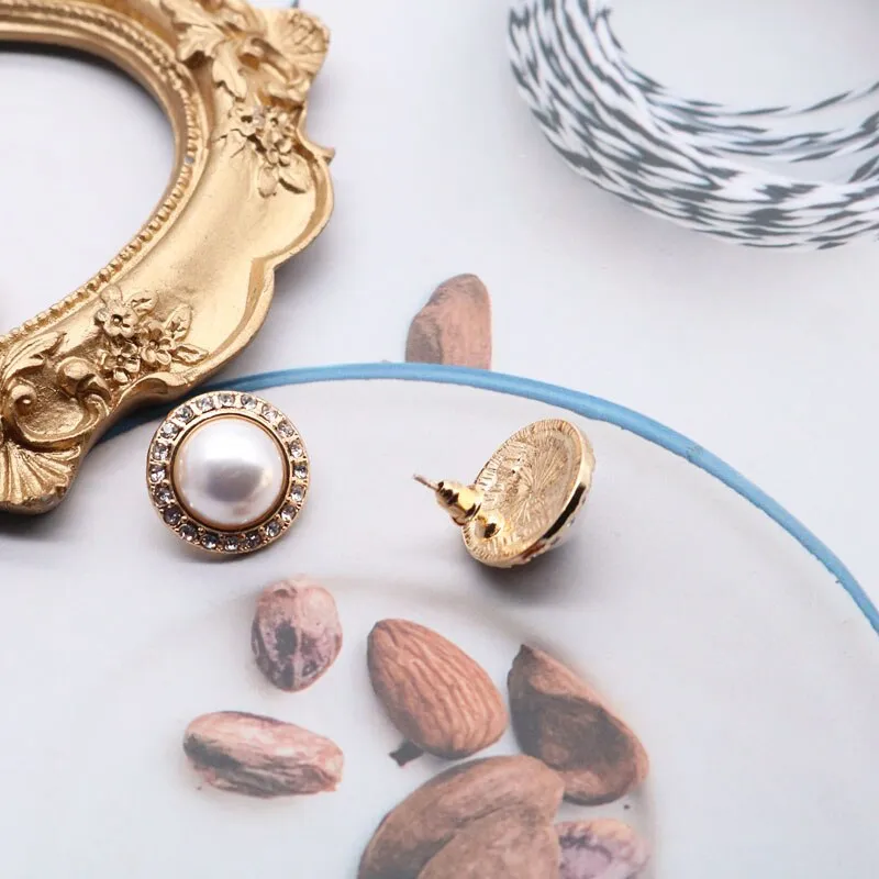 Ashore Shop Double Layer Retro Pearl Imitation Choker Rhinestone Necklace Earrings