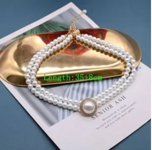 Ashore Shop Double Layer Retro Pearl Imitation Choker Rhinestone Necklace Earrings