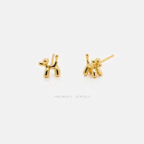 Balloon Dog Studs, Pet Animal Jewelry, Poodle Earrings, Gold, Silver SHEMISLI - SS216 Butterfly End, SS488 Screw Ball End (Type A) LR
