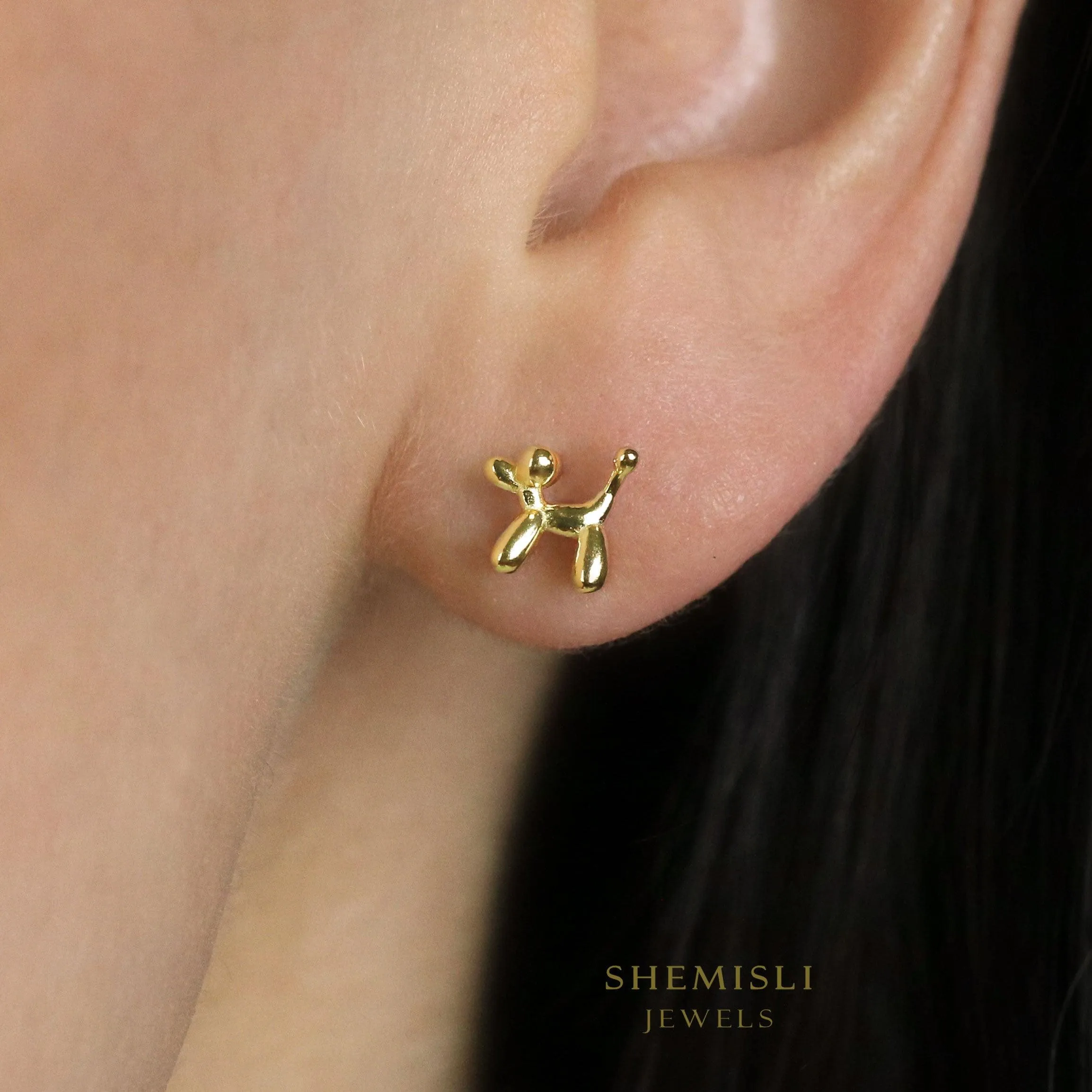 Balloon Dog Studs, Pet Animal Jewelry, Poodle Earrings, Gold, Silver SHEMISLI - SS216 Butterfly End, SS488 Screw Ball End (Type A) LR