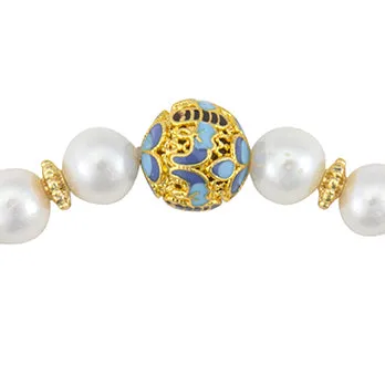 Beautiful Blue Cloisonné and Freshwater Pearl Bracelet