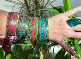 BEAUTIFUL LARGE BRASS INLAID BANGLE / BRACELET