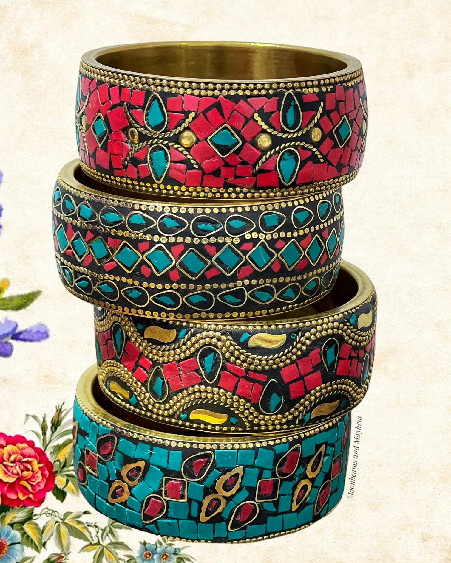 BEAUTIFUL LARGE BRASS INLAID BANGLE / BRACELET